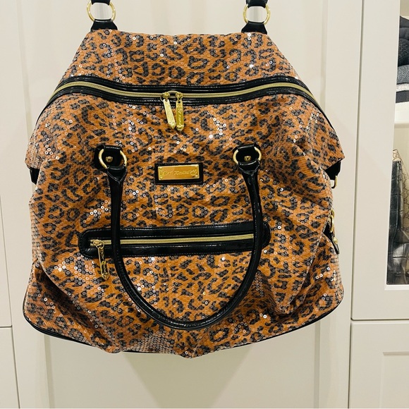 Betsy Johnson gorgeous black and orange sequin travel tote bag - Picture 3 of 5